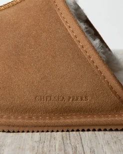 Mens Suede Sheepskin Mule Slippers - Tan