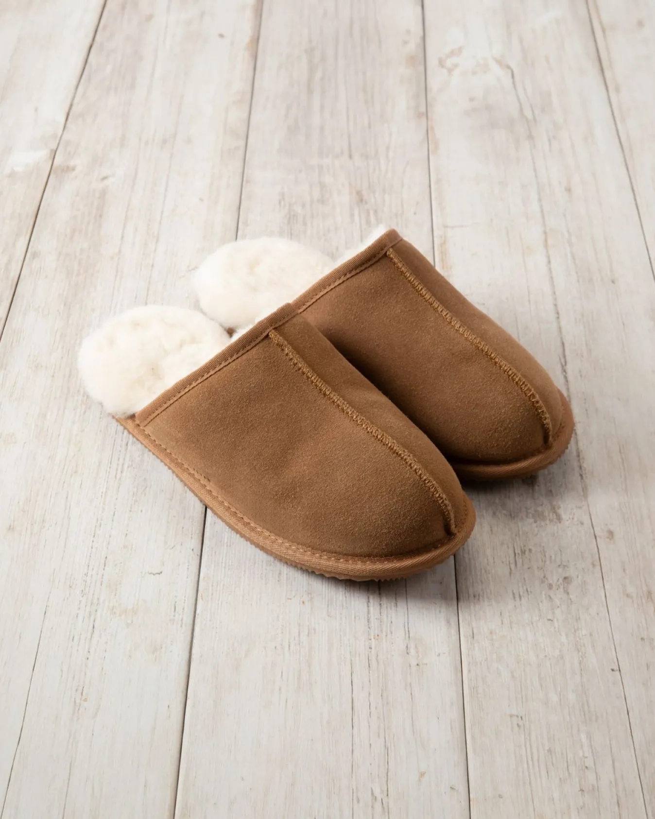 Mens Suede Sheepskin Mule Slippers - Tan