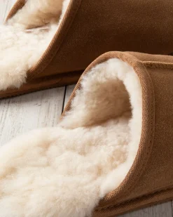 Mens Suede Sheepskin Mule Slippers - Tan