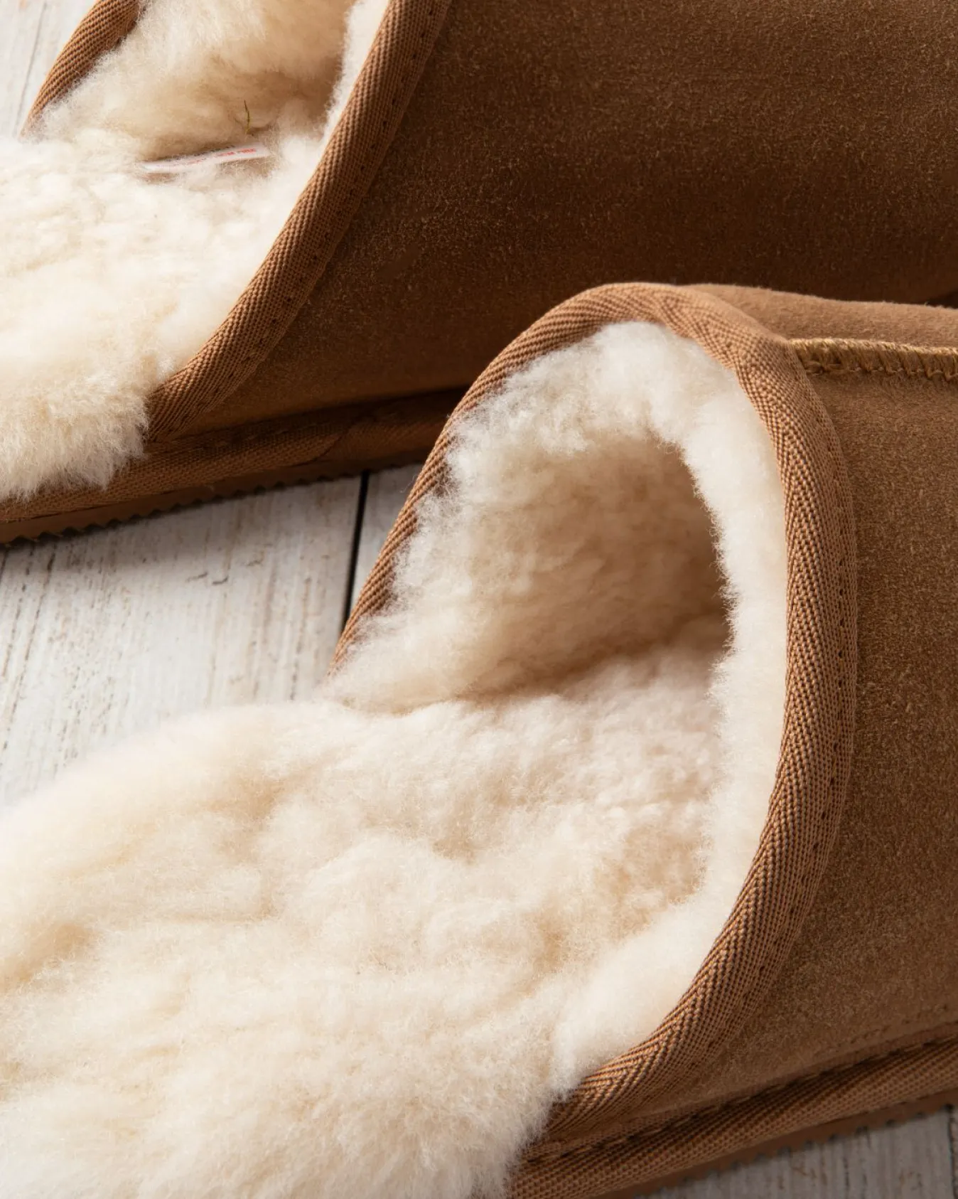 Mens Suede Sheepskin Mule Slippers - Tan