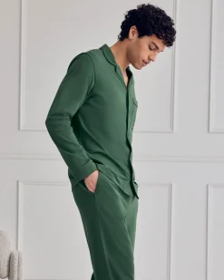 Mercerised Cotton Button Up Long Pyjama Set - Hunter Green