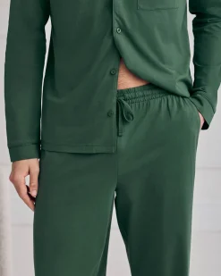 Mercerised Cotton Button Up Long Pyjama Set - Hunter Green