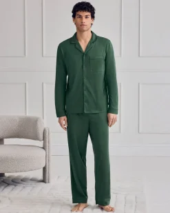 Mercerised Cotton Button Up Long Pyjama Set - Hunter Green