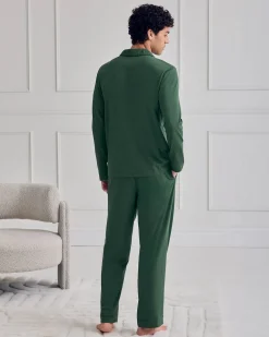 Mercerised Cotton Button Up Long Pyjama Set - Hunter Green