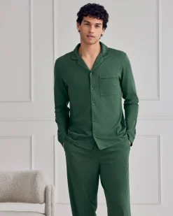 Mercerised Cotton Button Up Long Pyjama Set - Hunter Green