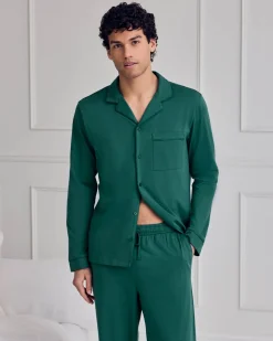 Mercerised Cotton Button Up Long Pyjama Set - Teal