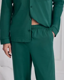 Mercerised Cotton Button Up Long Pyjama Set - Teal