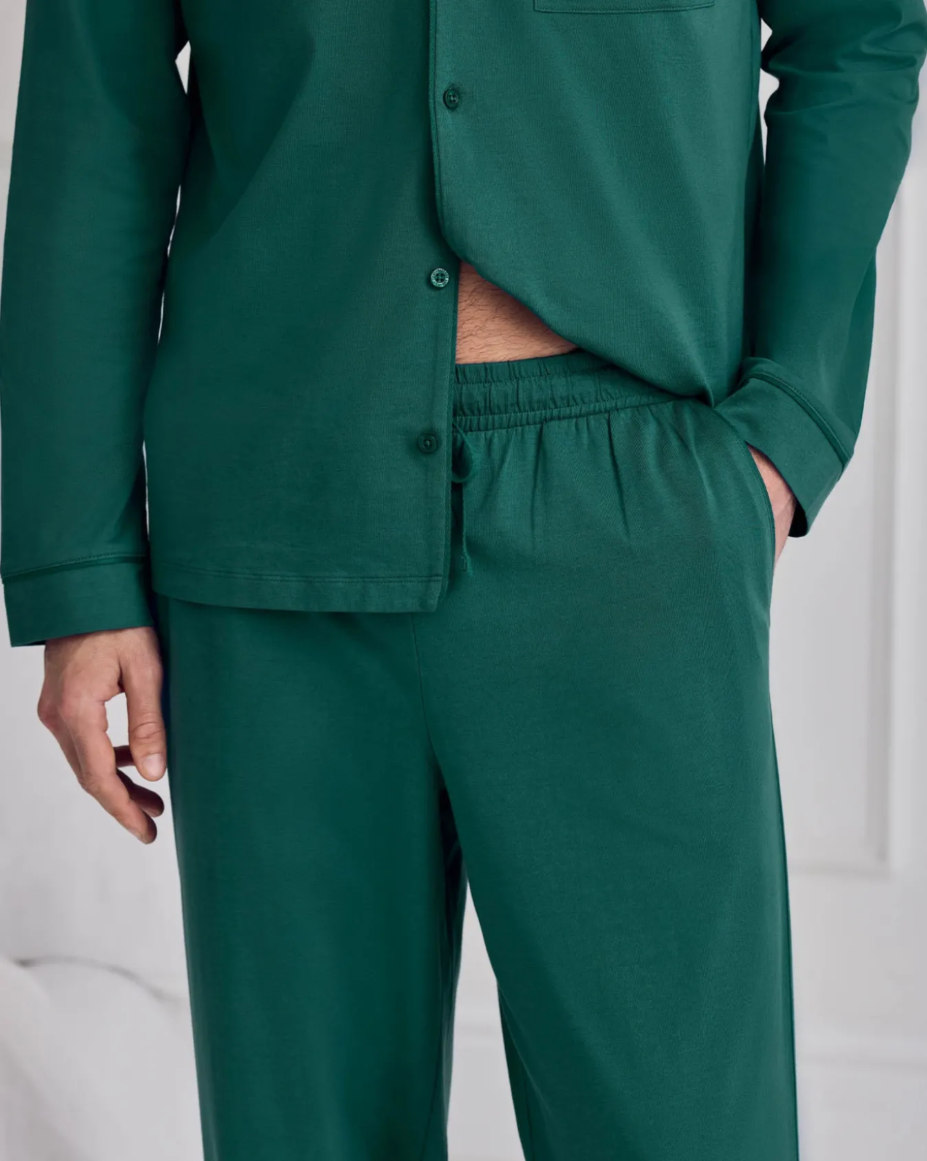 Mercerised Cotton Button Up Long Pyjama Set - Teal