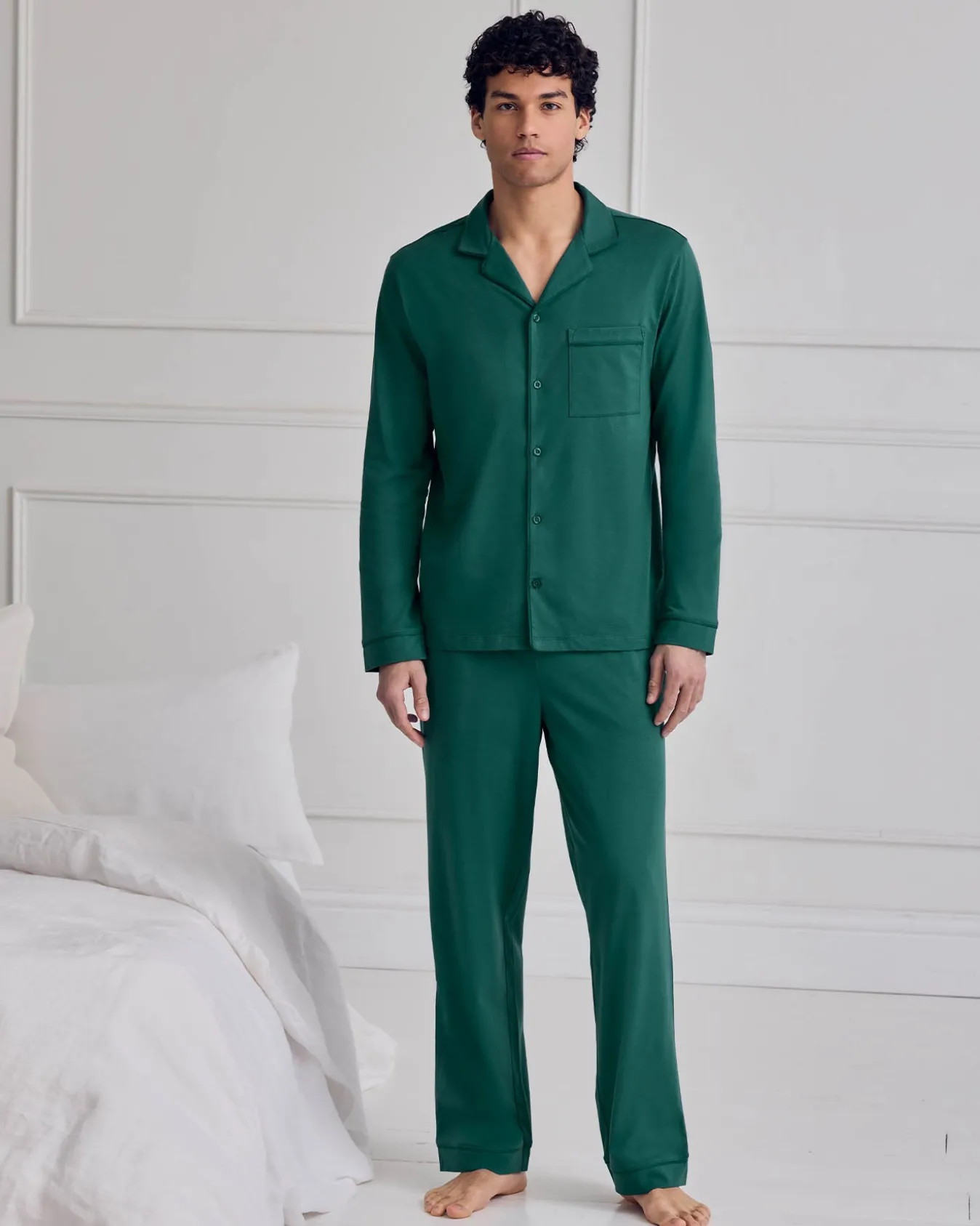 Mercerised Cotton Button Up Long Pyjama Set - Teal