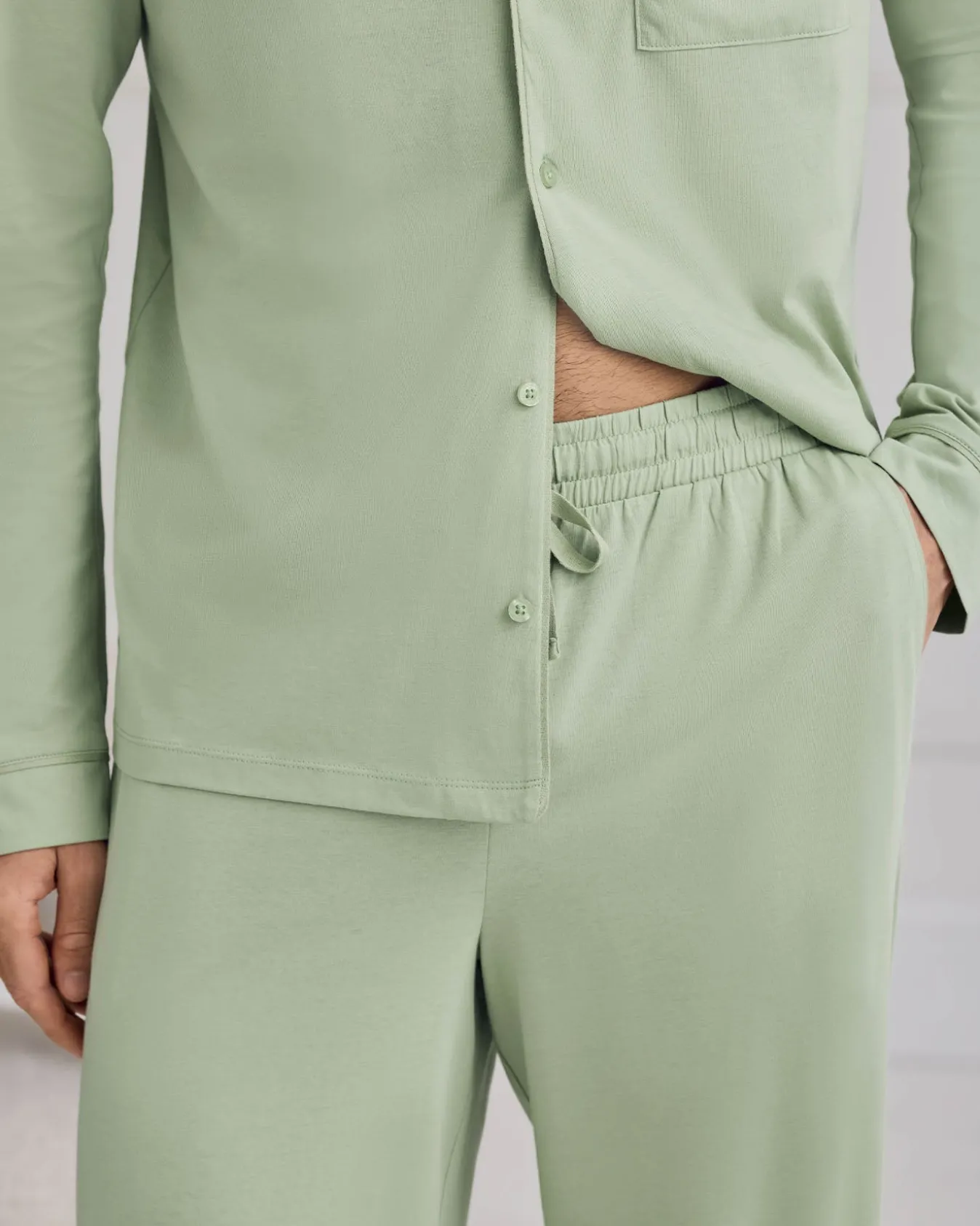 Mercerised Cotton Button Up Long Pyjama Set - Green