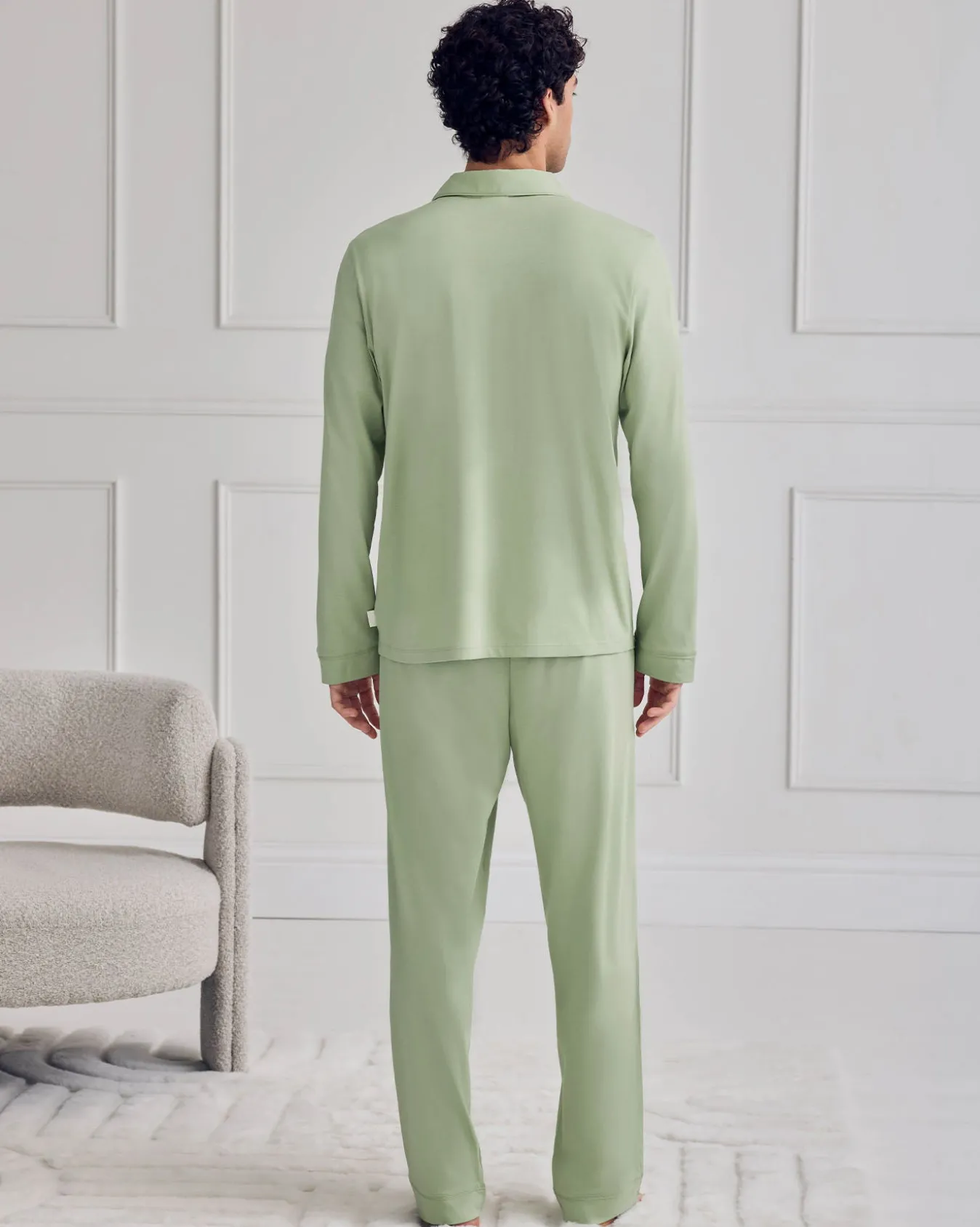 Mercerised Cotton Button Up Long Pyjama Set - Green
