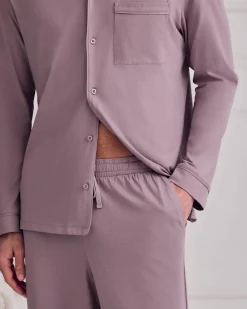 Mercerised Cotton Button Up Long Pyjama Set - Mauve