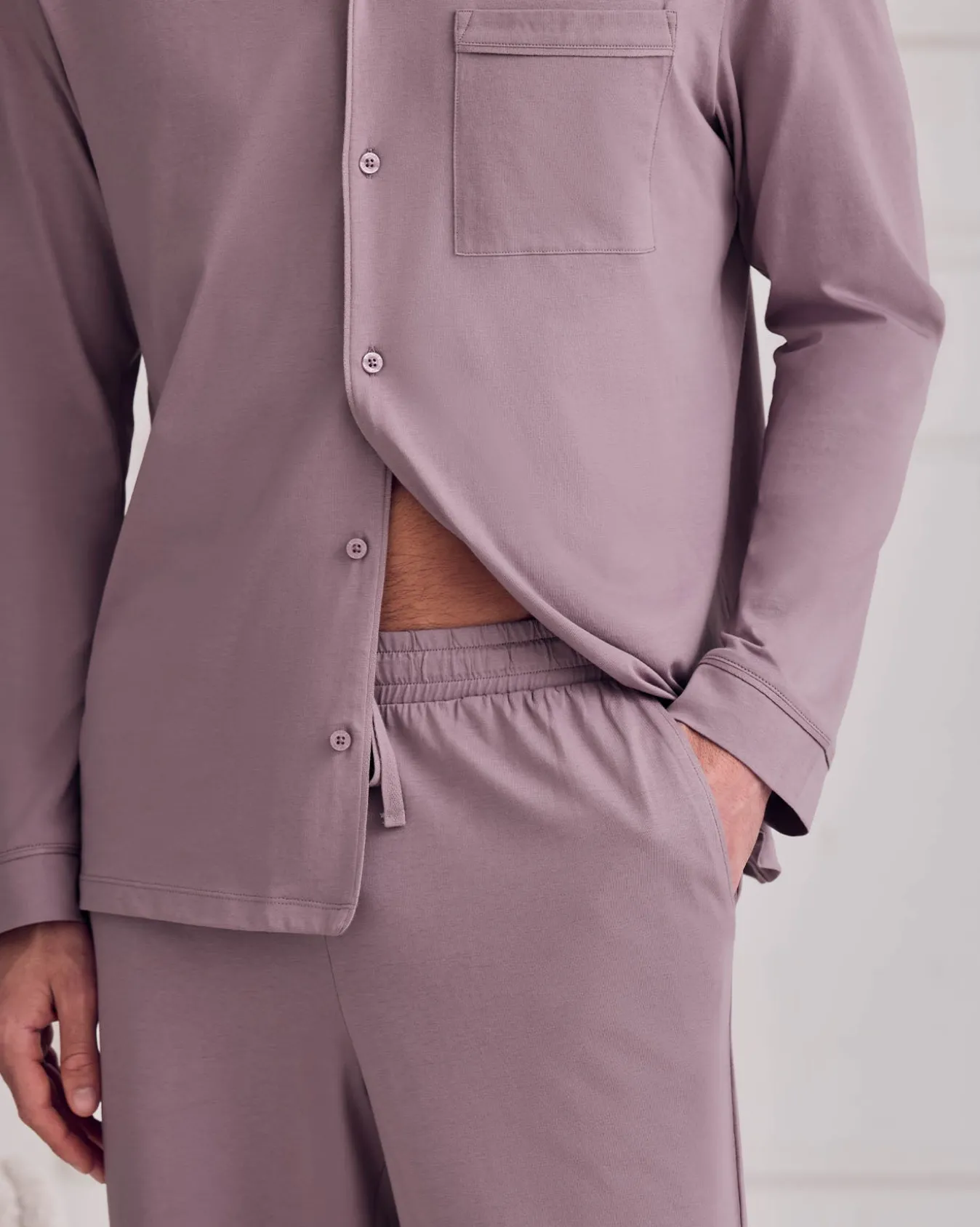 Mercerised Cotton Button Up Long Pyjama Set - Mauve