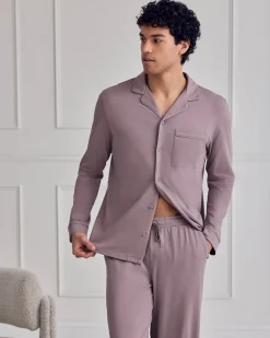 Mercerised Cotton Button Up Long Pyjama Set - Mauve