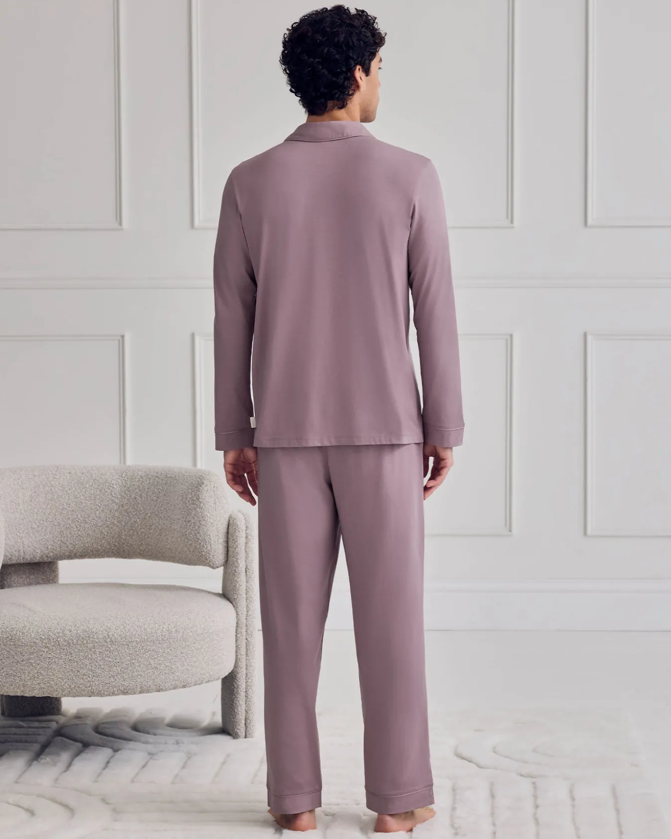 Mercerised Cotton Button Up Long Pyjama Set - Mauve