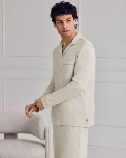 Mercerised Cotton Button Up Long Pyjama Set - Natural