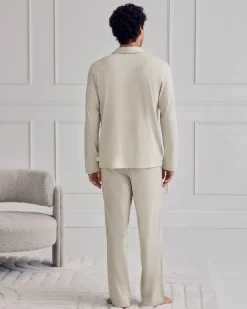 Mercerised Cotton Button Up Long Pyjama Set - Natural