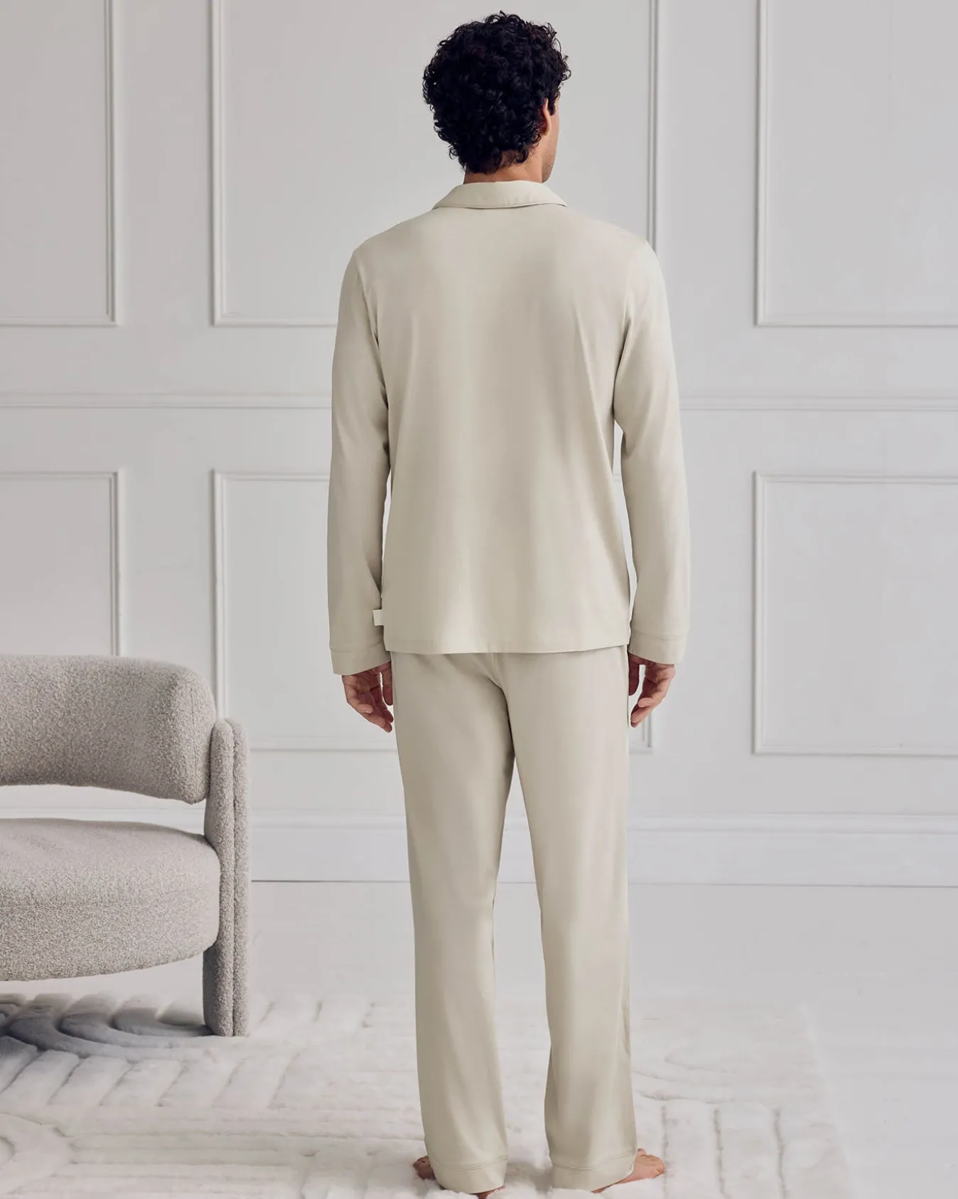 Mercerised Cotton Button Up Long Pyjama Set - Natural