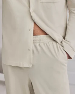 Mercerised Cotton Button Up Long Pyjama Set - Natural