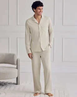 Mercerised Cotton Button Up Long Pyjama Set - Natural