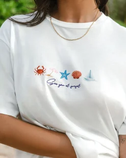 Mercerised Cotton Embroidered Sea You At Sunset T-Shirt