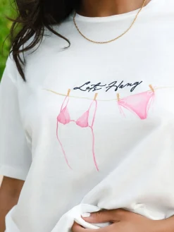 Mercerised Cotton Embroidered Let's Hang T-Shirt