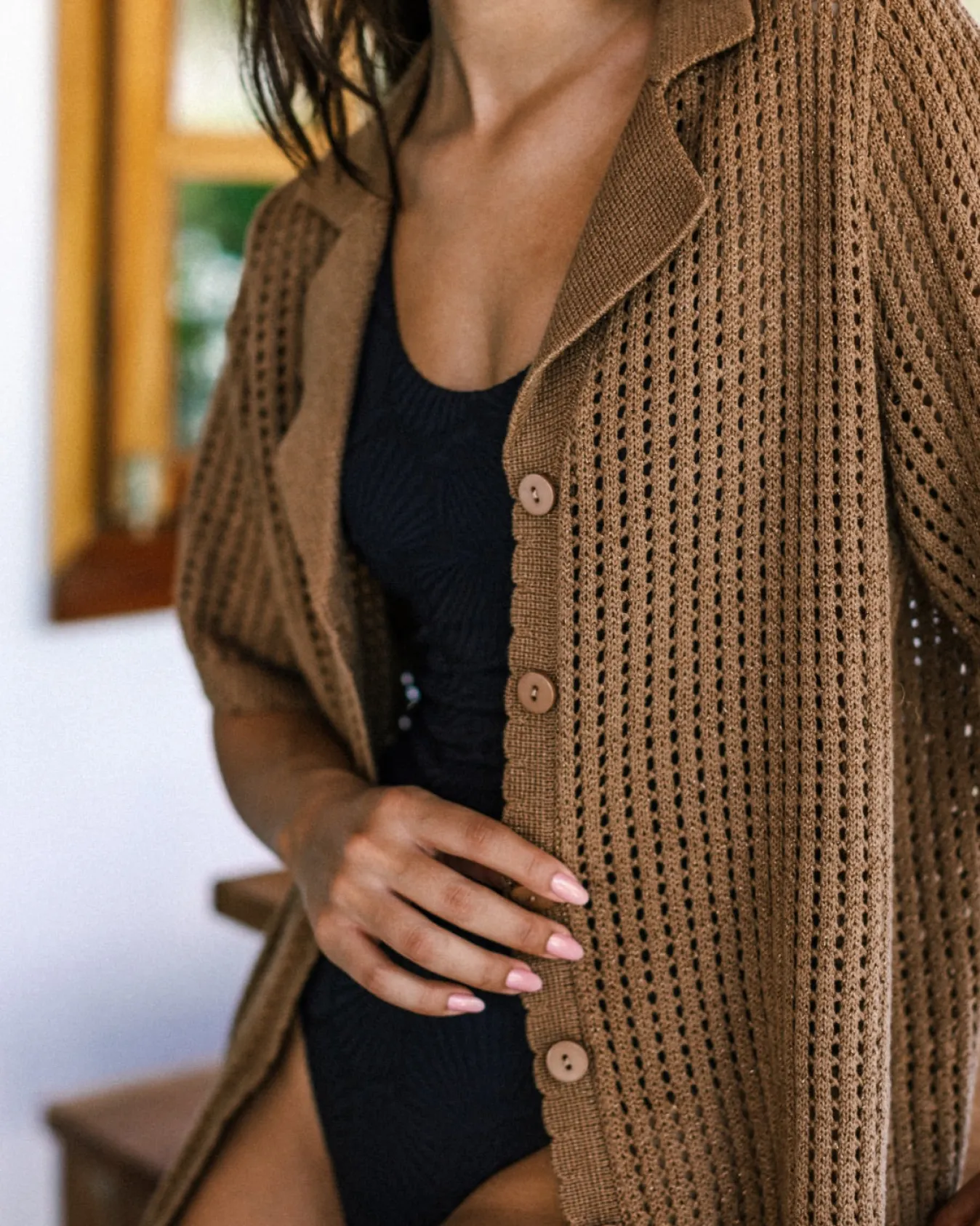 Metallic Knit Short Sleeve Shirt