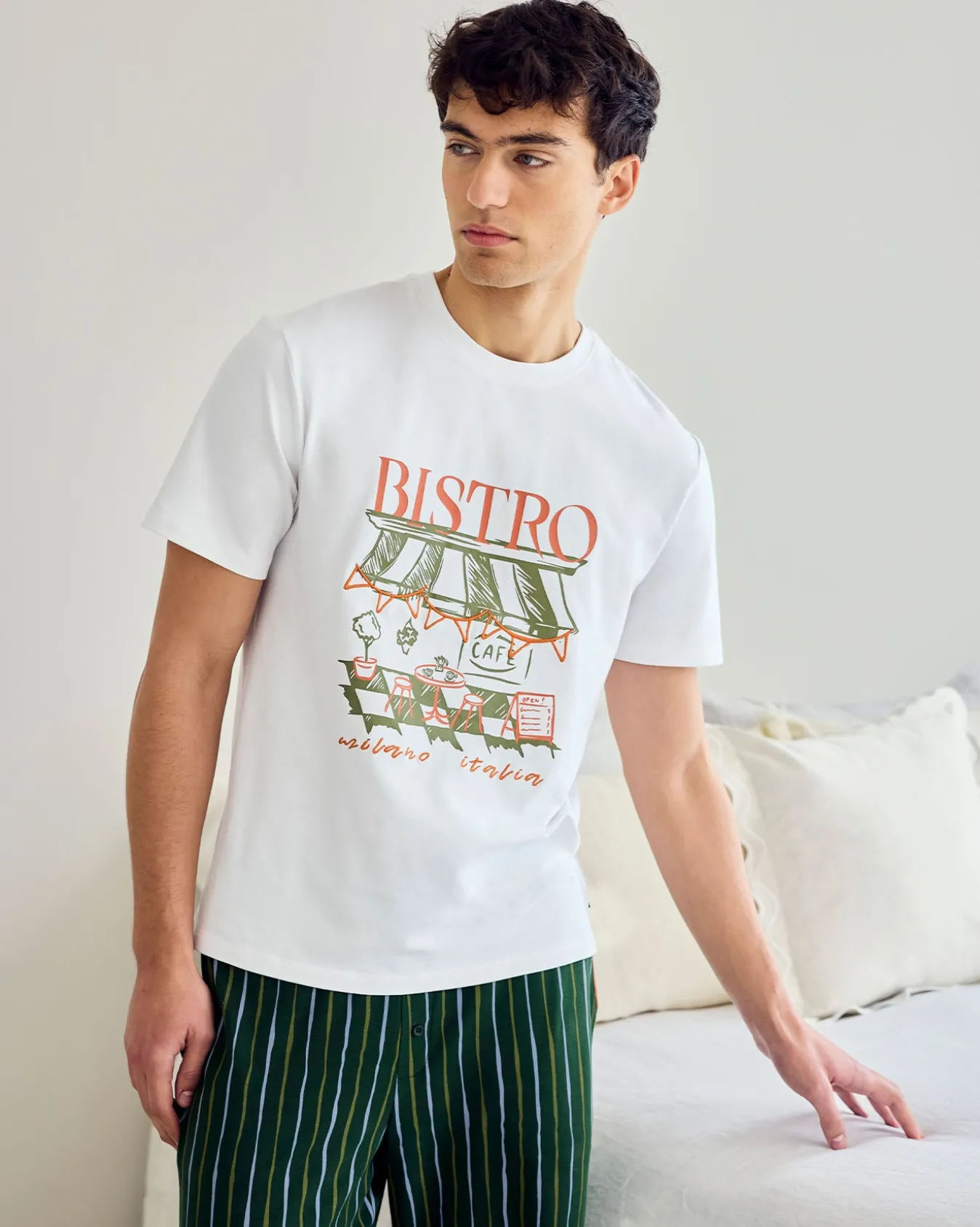 Organic Cotton Bistro Print Crew Long Pyjama Set