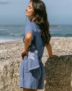 Organic Cotton Chambray Embroidered Short Sleeve Shirt