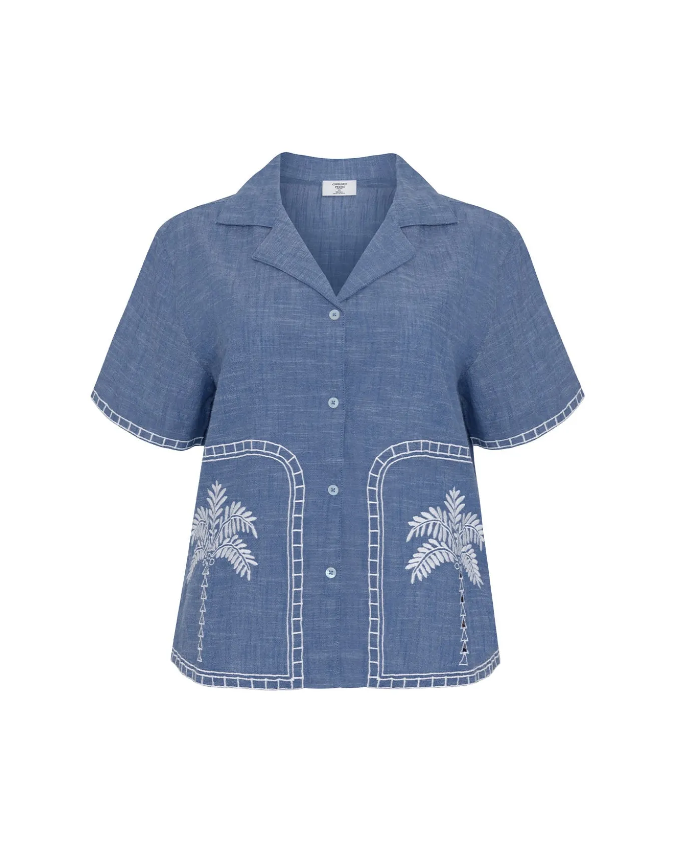 Organic Cotton Chambray Embroidered Short Sleeve Shirt