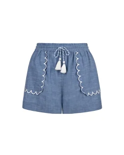 Organic Cotton Chambray Scallop Edge Shorts