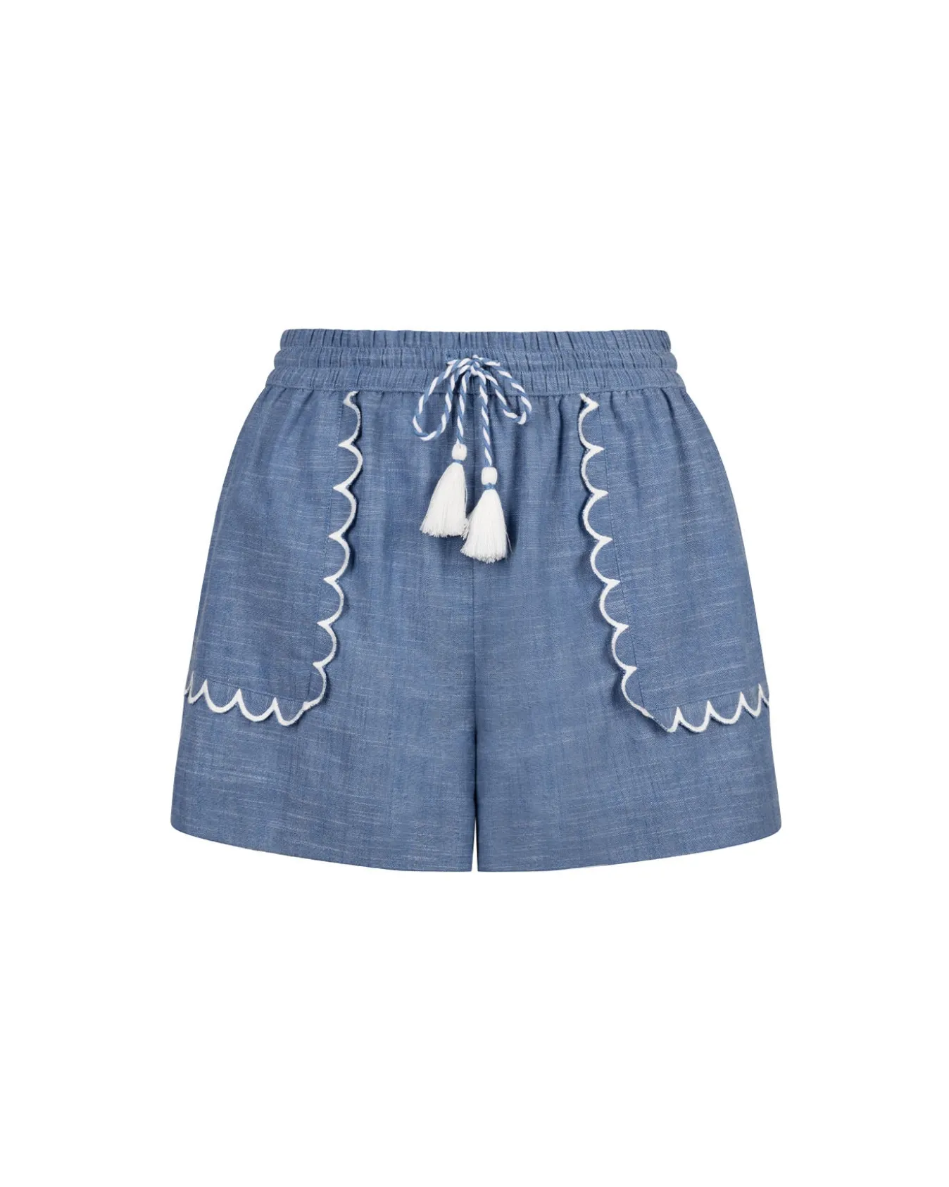 Organic Cotton Chambray Scallop Edge Shorts