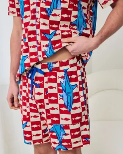 Organic Cotton Checkerboard Shark Print Button Up Short Pyjama Set