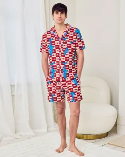 Organic Cotton Checkerboard Shark Print Button Up Short Pyjama Set