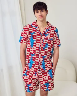 Organic Cotton Checkerboard Shark Print Button Up Short Pyjama Set