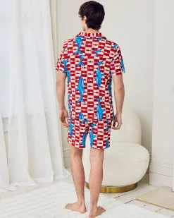 Organic Cotton Checkerboard Shark Print Button Up Short Pyjama Set