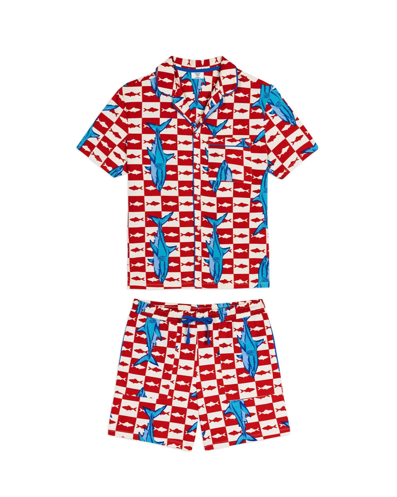 Organic Cotton Checkerboard Shark Print Button Up Short Pyjama Set