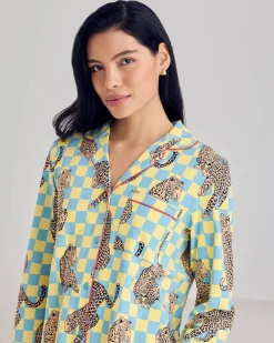 Organic Cotton Checkerboard Leopards Print Button-Up Nightshirt