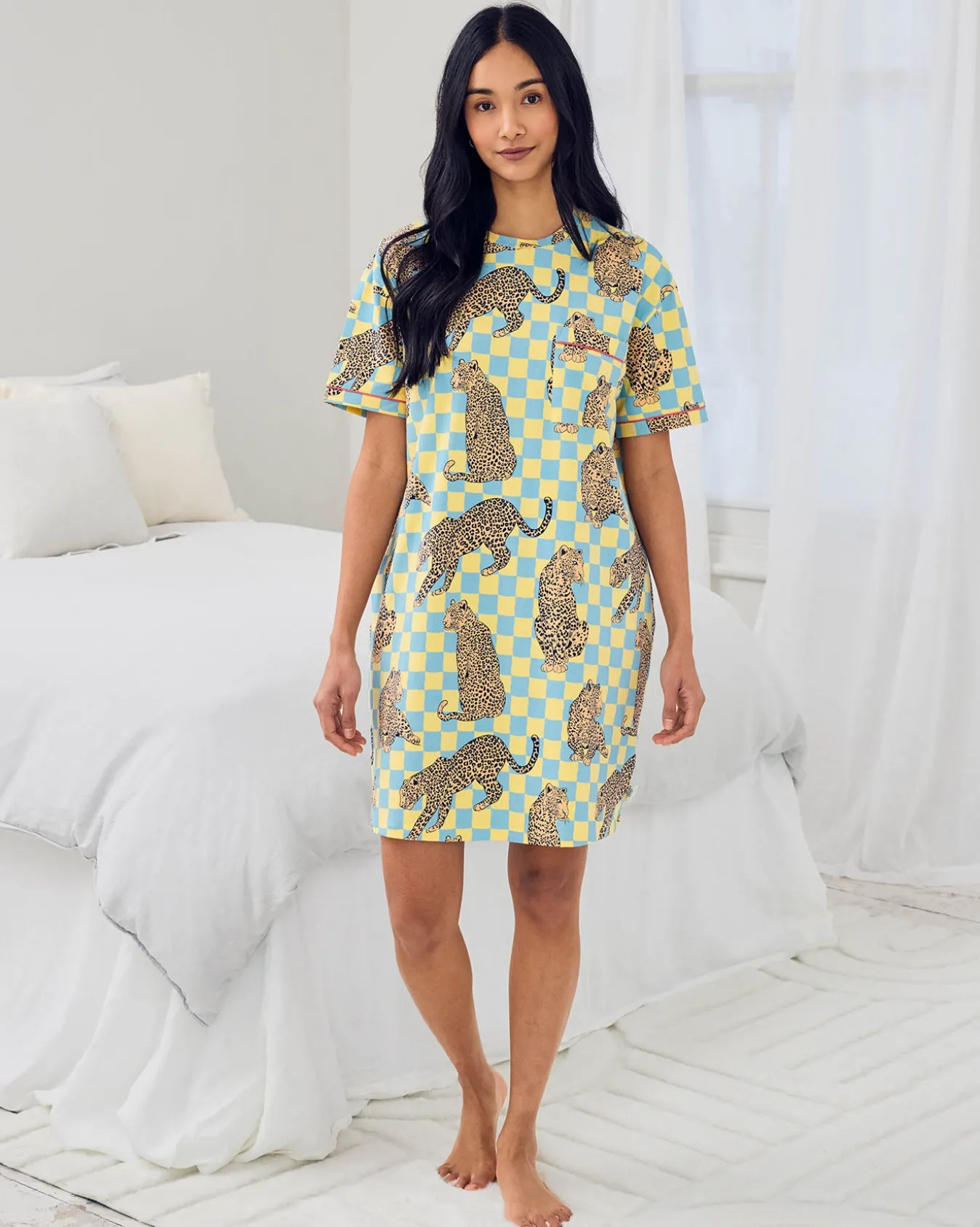 Organic Cotton Checkerboard Leopards Print Nightshirt