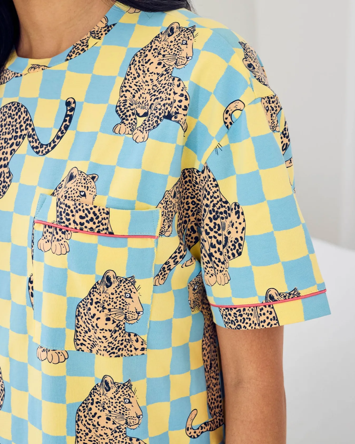 Organic Cotton Checkerboard Leopards Print Nightshirt
