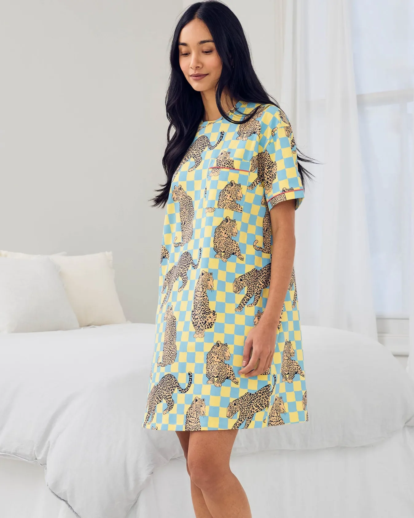 Organic Cotton Checkerboard Leopards Print Nightshirt