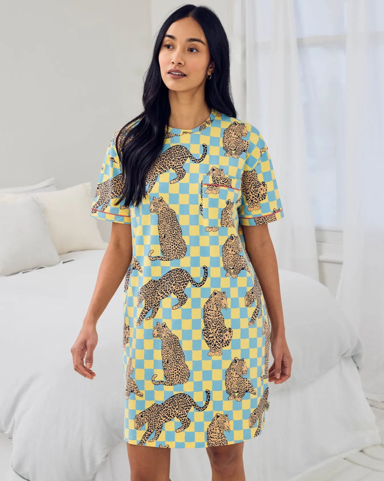 Organic Cotton Checkerboard Leopards Print Nightshirt