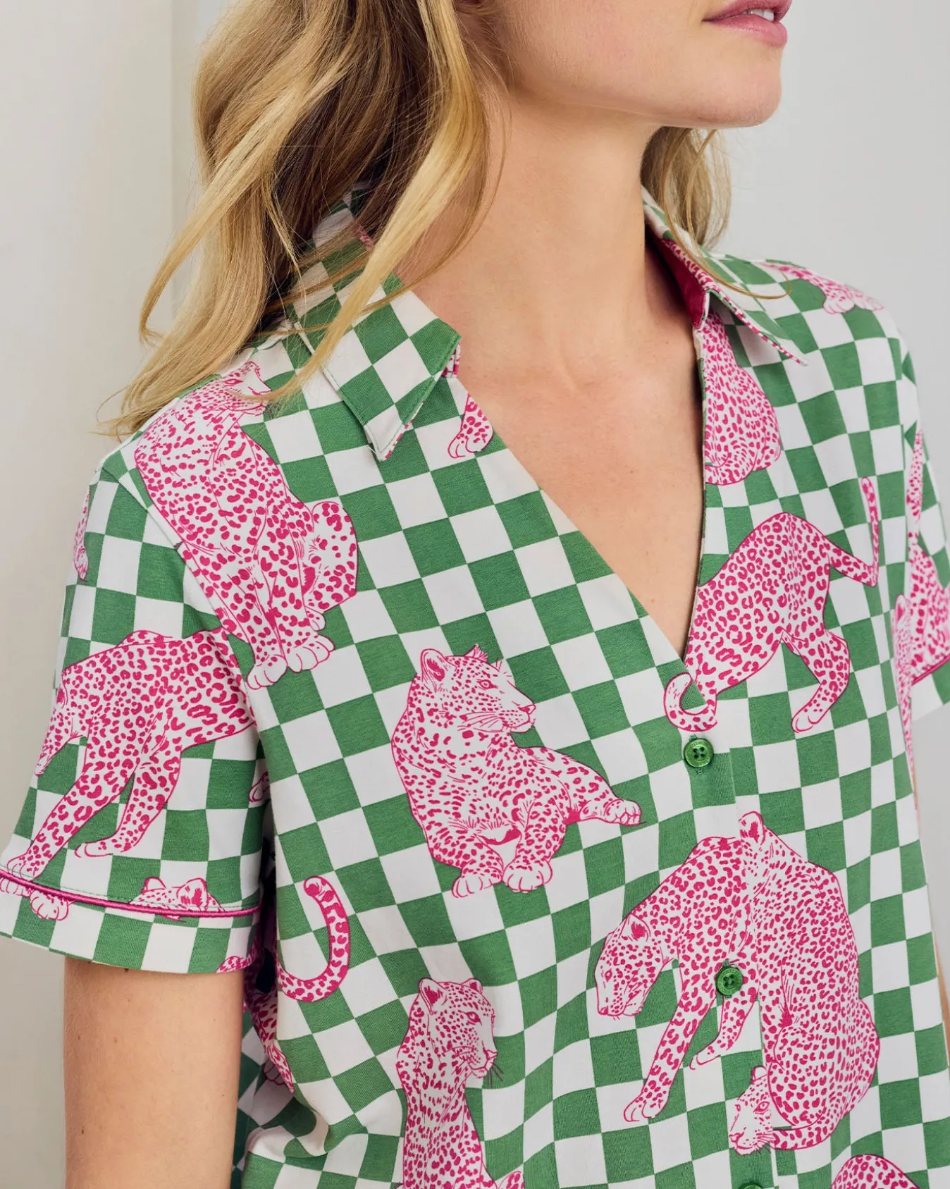 Organic Cotton Checkerboard Leopards Print Short Pyjama Set