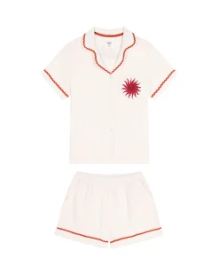 Organic Cotton Cheesecloth Embroidered Le Soleil Short Pyjama Set