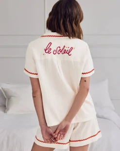 Organic Cotton Cheesecloth Embroidered Le Soleil Short Pyjama Set