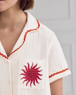Organic Cotton Cheesecloth Embroidered Le Soleil Short Pyjama Set