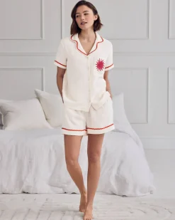 Organic Cotton Cheesecloth Embroidered Le Soleil Short Pyjama Set