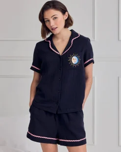 Organic Cotton Cheesecloth Embroidered La Lune Short Pyjama Set