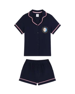 Organic Cotton Cheesecloth Embroidered La Lune Short Pyjama Set