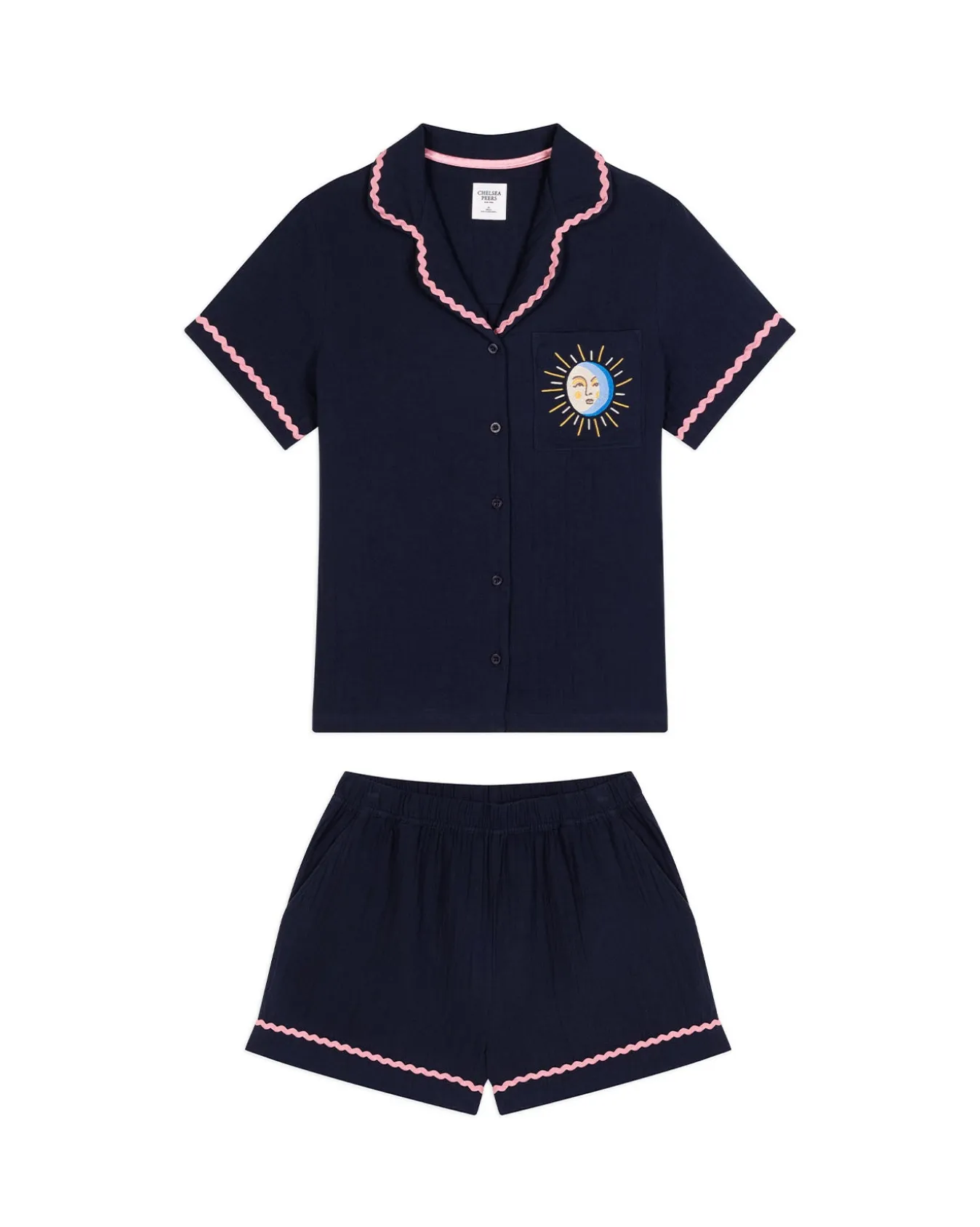 Organic Cotton Cheesecloth Embroidered La Lune Short Pyjama Set